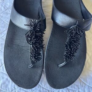 Fitflop Black Sandals with Thick Cushioned Sole and Decorative Strap